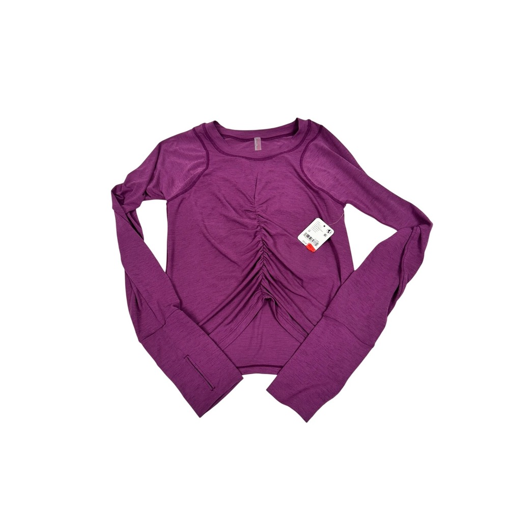 Free People Movement Right On Run Deep Mulberry Ruched Long Sleeve Top M